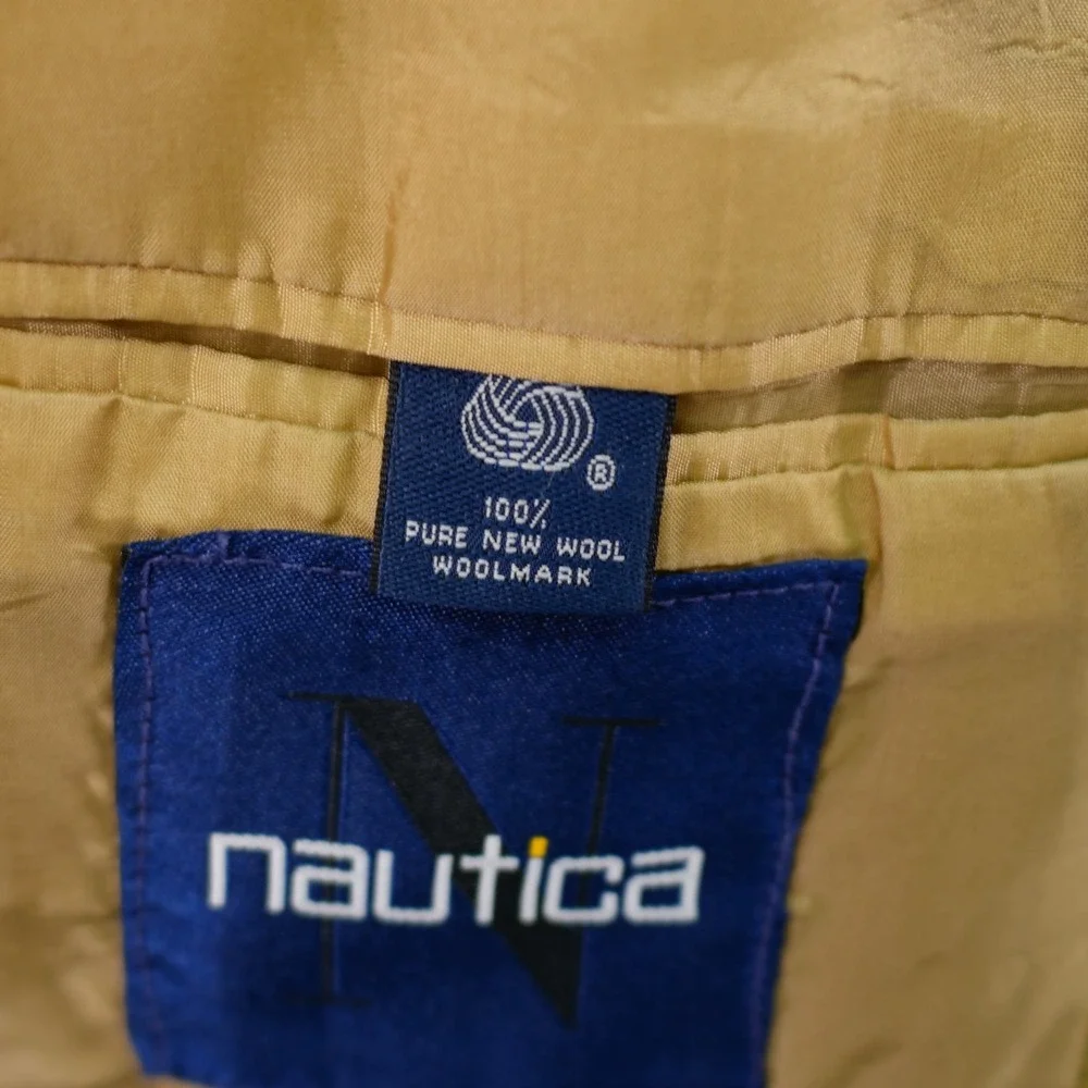 Nautica Wool Tan Green‎ Blue Houndstooth W/ Yellow Red Windowpane 46L Sport Coat
